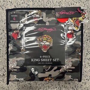 Ed Hardy King Sheet Set - Black, Gray, Red, Yellow
